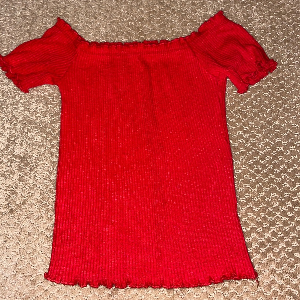 red off the shoulder top